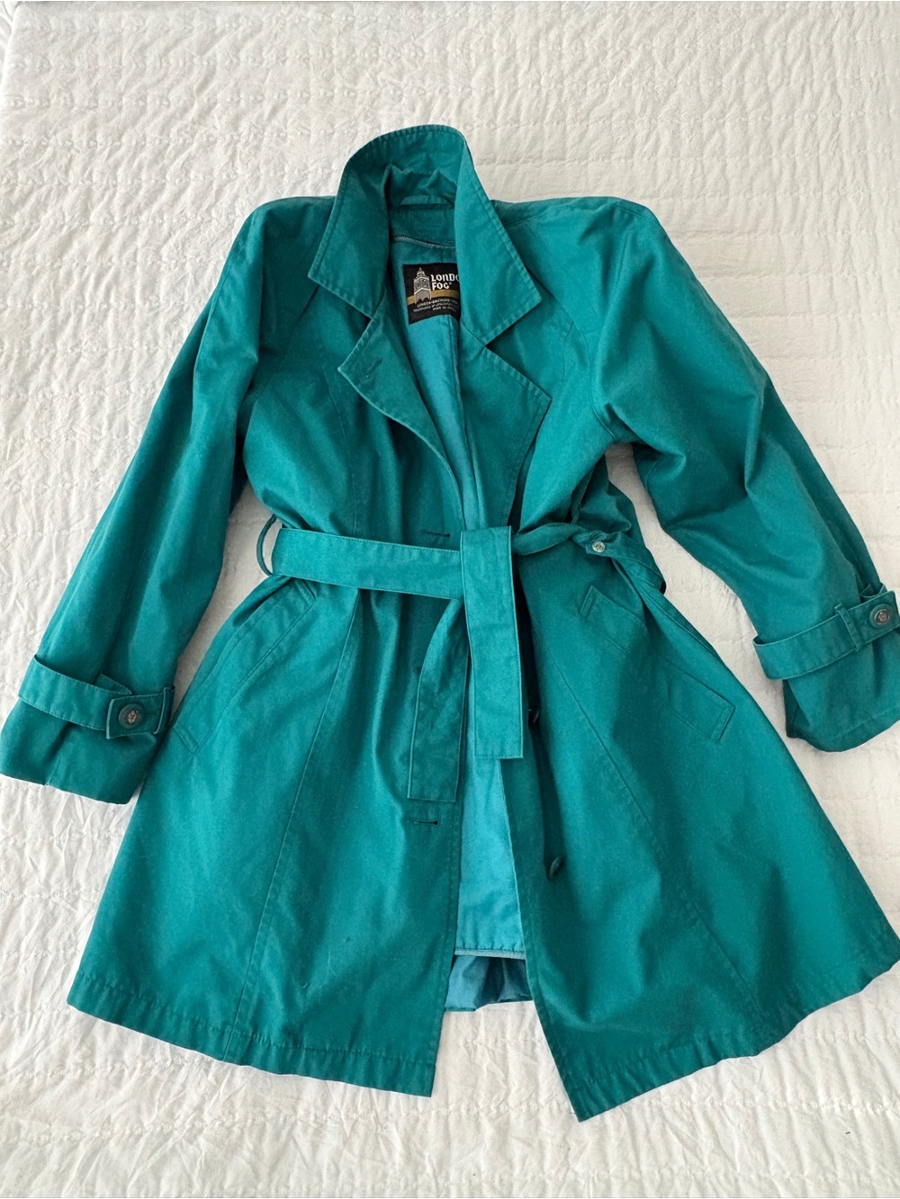 Vintage London Fog Teal Belted Trench Coat